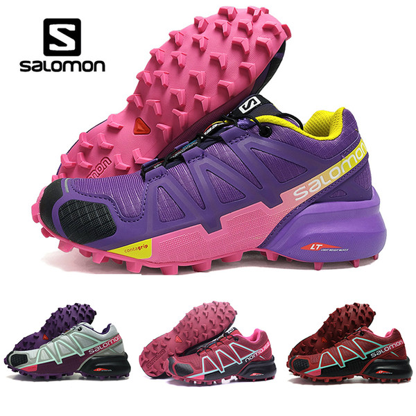 Women Salomon Speed Cross 4 IV CS dark red pink purple Outdoor Shoes Breathable Female Athletics Mesh Fencing Shoes sports sneaker 36-41