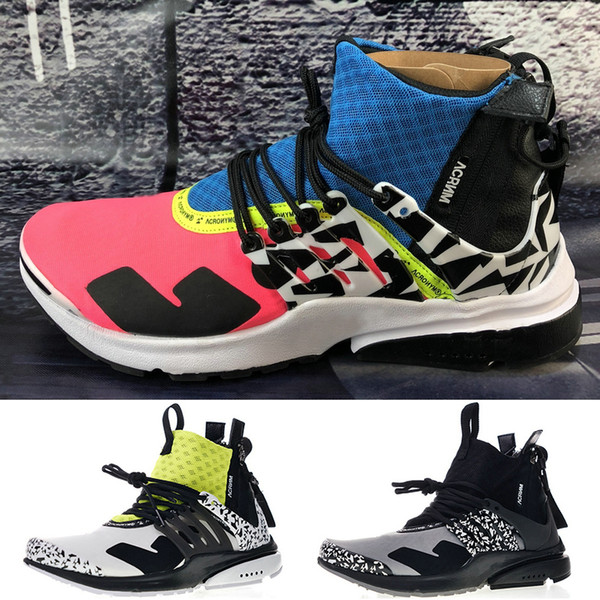 2019 Acronym X Presto Mid Running Shoes Men Women Dynamic Yellow Cool Grey Racer Pink Darts Street Designer Shoes Sport Sneakers