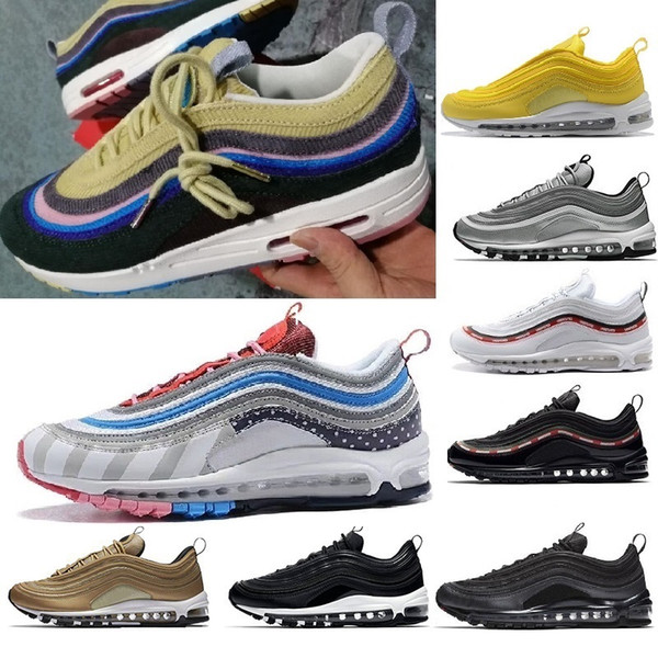 2019 New Arrival with box 97 Mens Womens Running Shoes Cushion Silver Gold Sneakers Athletic Designers Sports Outdoor Shoes air SZ5.5-11