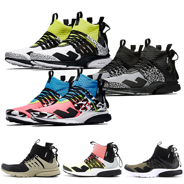 2019 Acronym x Presto Mid Running Shoes for Men Women Hot Lava Dynamic Yellow Racer Pink Cool Grey Mens Trainer Sports Sneakers 36-45