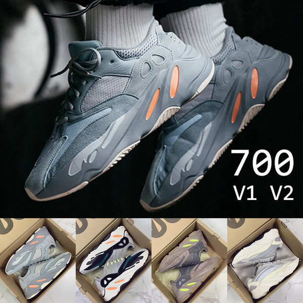 With box Inertia 700 Wave Runner designer shoes Static Mauve Solid grey Kanye West V2 Running Shoes Mens Womens Luxury Sneakers US5-11.5