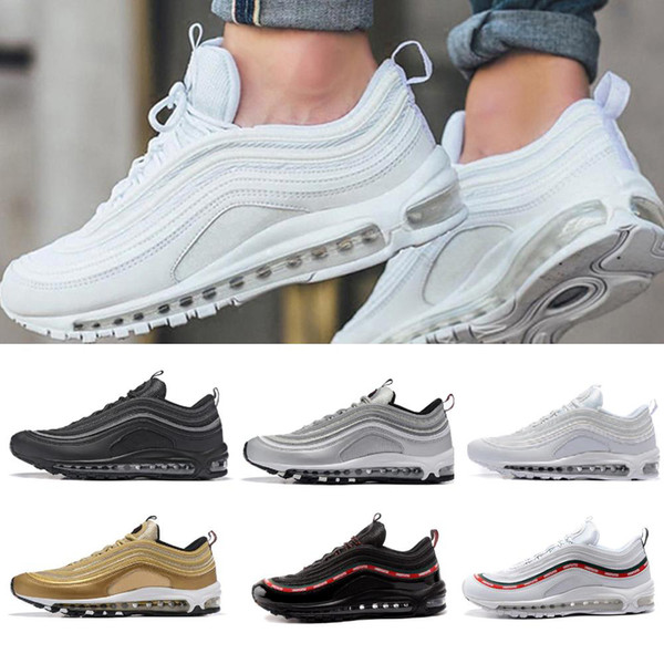 2018 Running Shoes s OG Gold Silver Bullet Triple White Black Mens womens Trainer Sports Sneakers Size 36-46