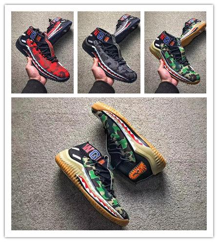 Newest Dame 4 X Shark Camo Green Men Basketball Shoes WGM Sport Shoes Damian Lillard 4s Authentic Quality Jiont Limited Sneakers