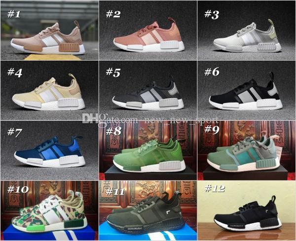 Cheap 2018 NMD Runner R1 Mesh Salmon Talc Cream Olive Triple Black Men Women Running Shoes Sneakers NMD Runner Primeknit Shoes eur 36-44