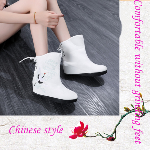 Chinese style high-heeled embroidered vintage cloth shoes high collar and velvet lining rubber sole wear-resistant ladies shoes