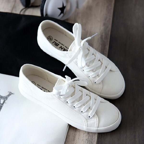 Classic Women Flats Solid White Sneakers Casual Shoes Ladies Canvas Shoes Female Flat Trainers