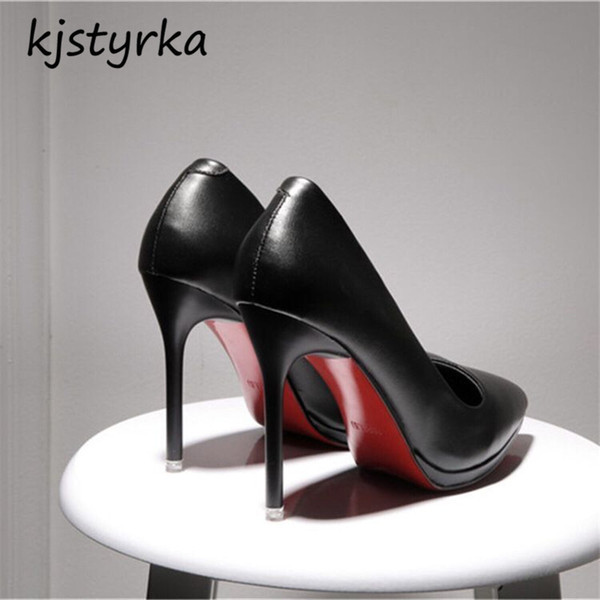 kjstyrka brand design 2018 fashion red bottom pumps women shoes thin high heels 10cm Elegant ladies black apricot zapatos mujer