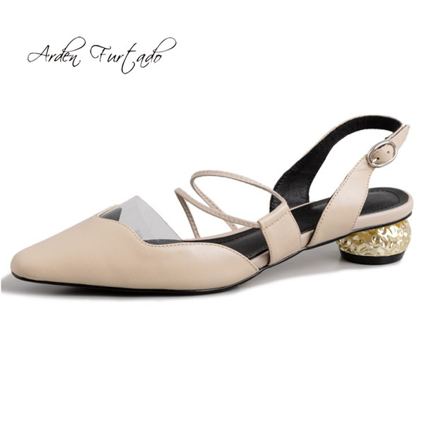 Arden Furtado summer 2019 fashion women's shoes pointed toe strange style heels white genuine leather sandals big size 40 41 42