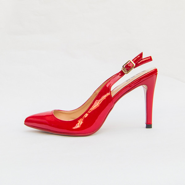 Patent Red Slingbacks Pumps Women 4 Inches High Heels Office Lady shoes Size 40-46 A35