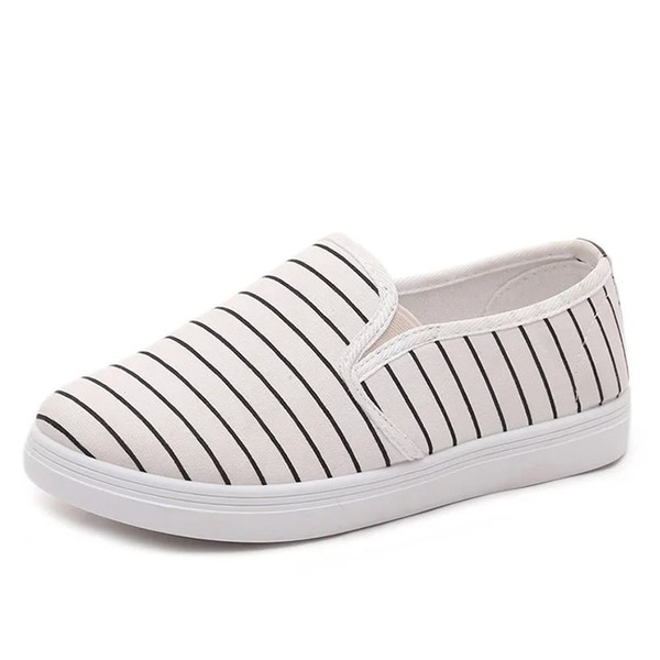 New canvas shoes wild street small white shoes striped casual flat student shoes