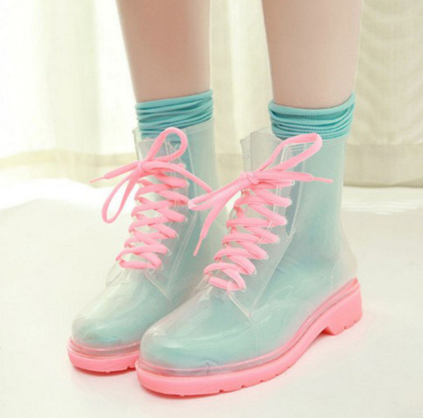 Korean fashion short tube rain shoes women's transparent jelly Martin rain boots low waterproof shoes rubber shoes one generation