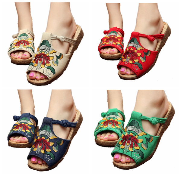 Cotton and linen national wind Embroidy Shoes Old Beijing embroidered Slippers Chinese Style National Style Ladies Casual shoes