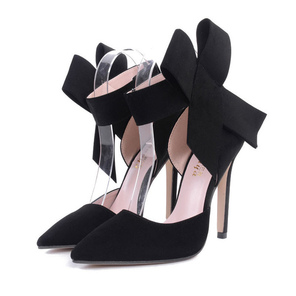 New Spring Summer Fashion Sexy Big Bow Pointed Toe High Heels Sandals Shoes Woman Ladies Wedding Party Pumps Dress Shoe