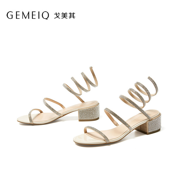 GEMEIQ summer new product women sandals hot fashion Women Summer Beach Roman Sandal ladies Open Toe Medium heel sandals