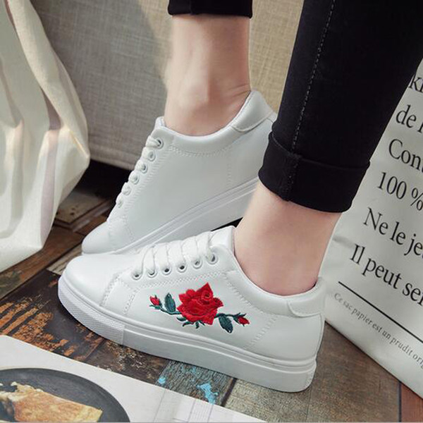 Women Floral Leisure Shoes Summer Skateboarding Casual Shoes Low Top White Shoes Running Sports Sneakers Free Shipping