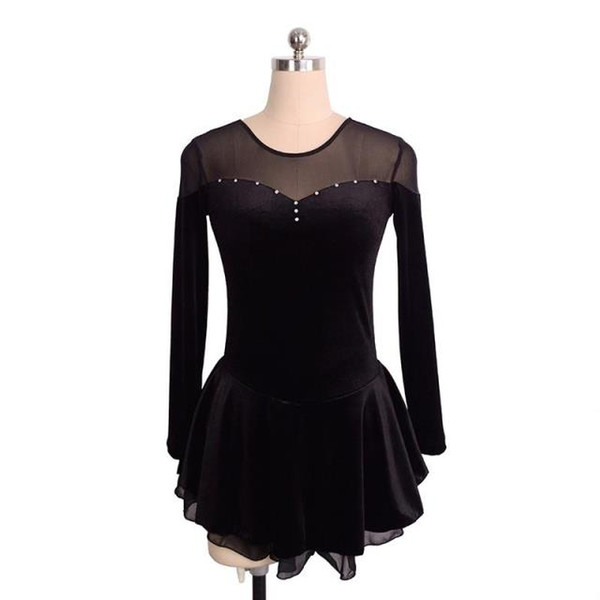 Full Sleeve Black Skating On Ice Training Dress 2017 Collection Beaded Professional Design Competition Dress Wholesale Price