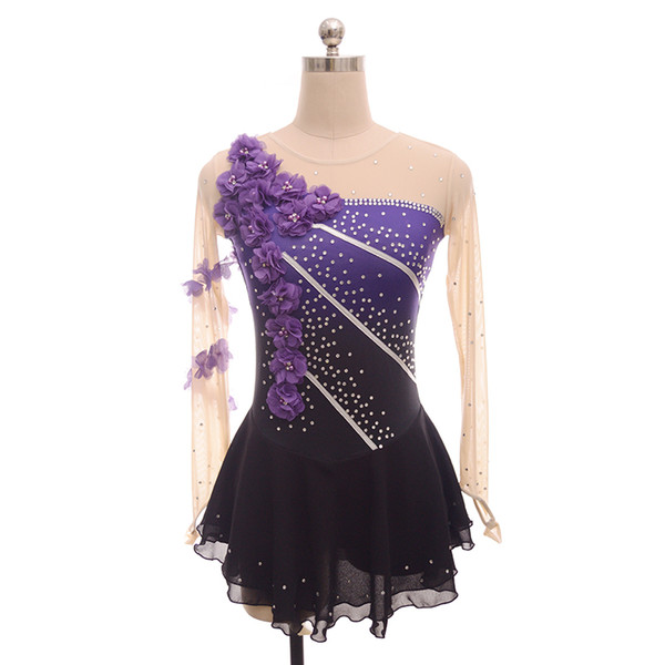 New Fashion Finger Length Sleeves Competition Dress With Beads Handmade Flowers Attractive Ice Skating Dress Professional Design