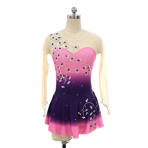 Eren Jossie 2019 New Arrival Colorful Style Beautiful Girls' Skating Competing Dress with Keyhole Back Beaded Design