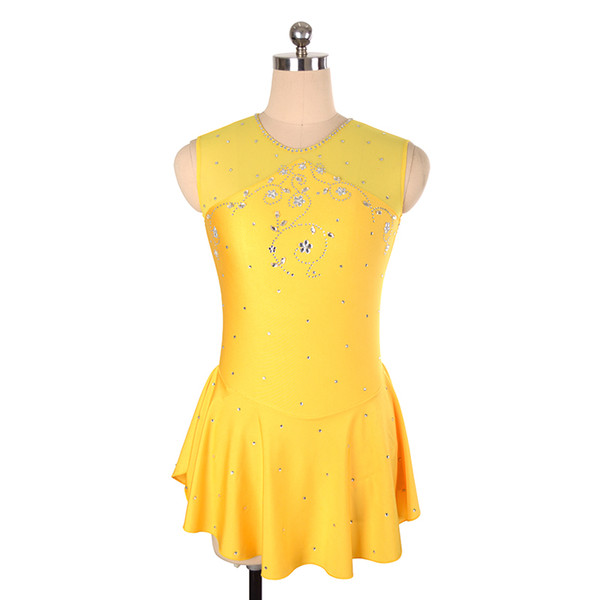 Eren Jossie Promotion Style Yellow Beautiful Girls Beaded Sleeveless Skating Competitor Dress 2019 Free Custom Made