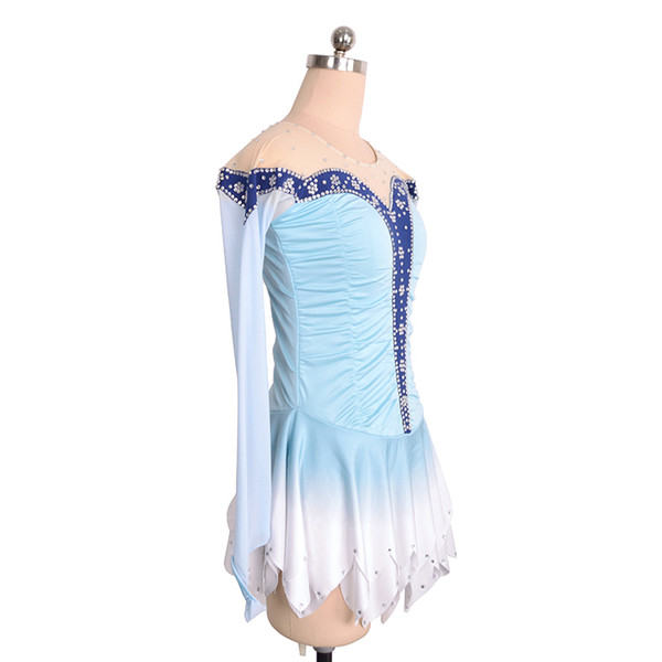 Good Quality Baby Blue Ice Skating Dress Finger Length Professional Design Girls Competition Dress New Brand