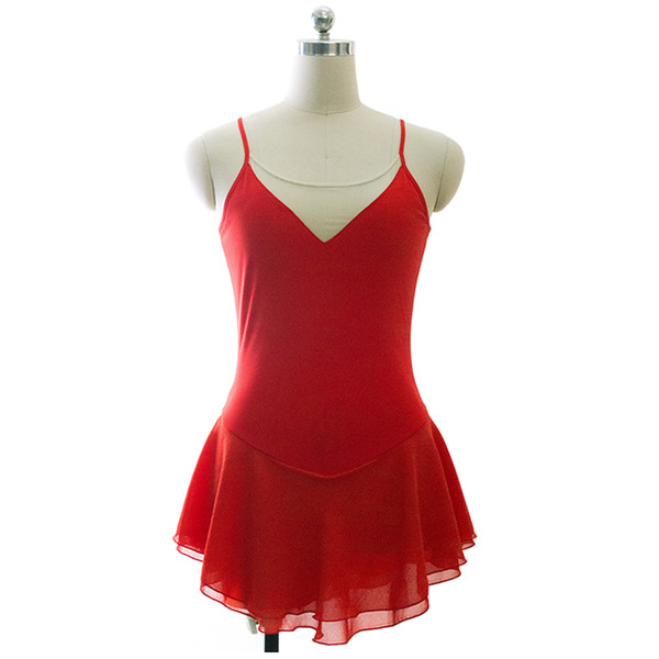 2017 Spaghetti Straps Girls Simple Training Dress On Ice Red New Design Dancing Dress Free Shipping