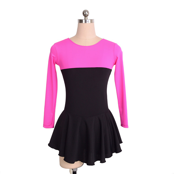 Good Quality Female Skating Competition Dress On Ice Long Sleeves Simple Design Dress Jewel Neck Girls Dress Open Back