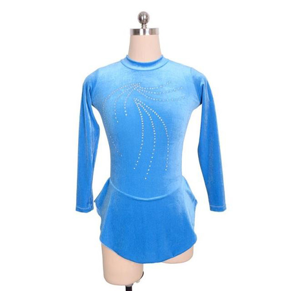 Full Sleeve Baby Blue Skating Dress Training 2017 Collection Beaded Professional Design Competition Dress Wholesale Price