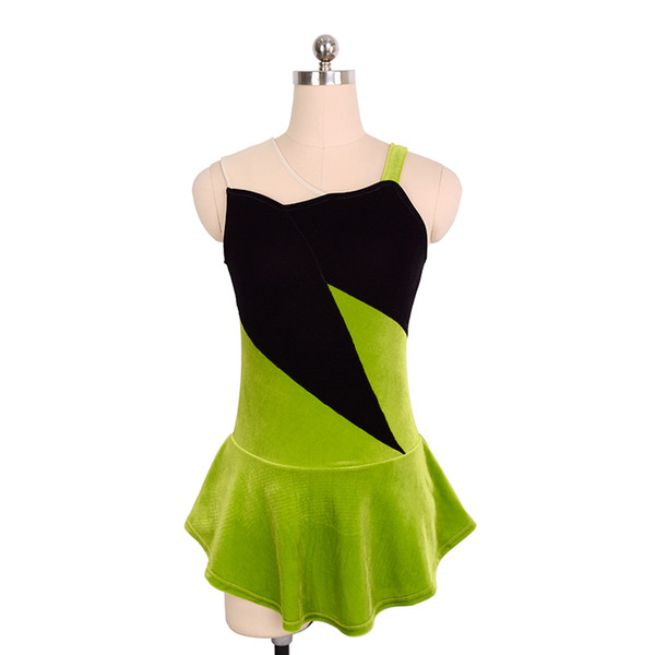 Black And Green Girls Simple Training Dress Skating Sleeveless Good Quality Dancing Dress 2017 Free Shipping