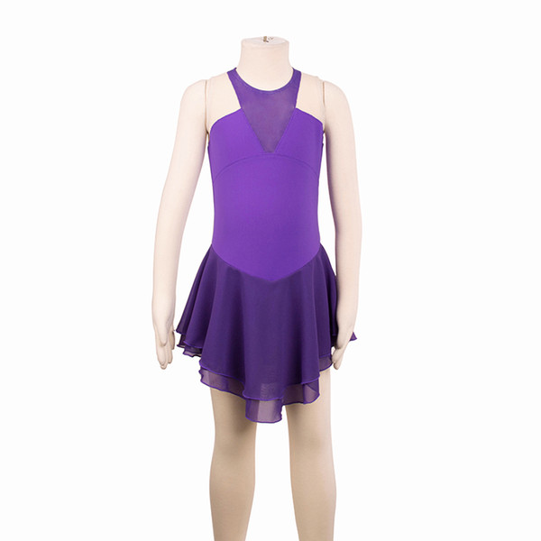 Customized Simple Style Sleeveless Purple Pink Children's Training Dress Skating High Quality Professional Design Dancing Dress