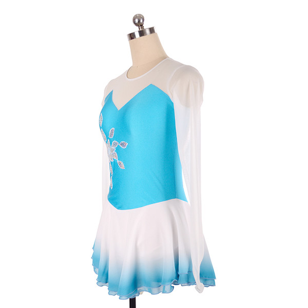 Free Shipping Light Blue Long Sleeve Beaded Ice Competition Dress Girls Fashion Latest Style Children Dress Short Length