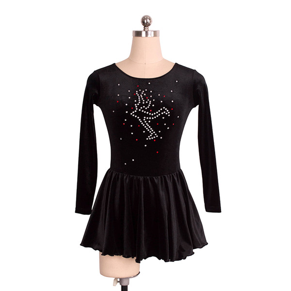 Latest Fashion Female Dancing Pattern Competition Skating Dress New Fashion Long Sleeve Dress Children's Black Dress