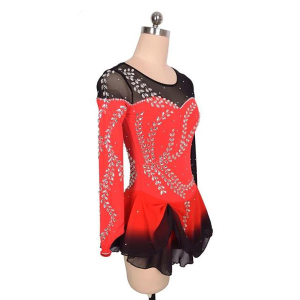 Fashion Style Leaves Pattern Beadings Little Queen's Competition Dress Skating Long Sleeves Professional Design Dancing Dress New Brand