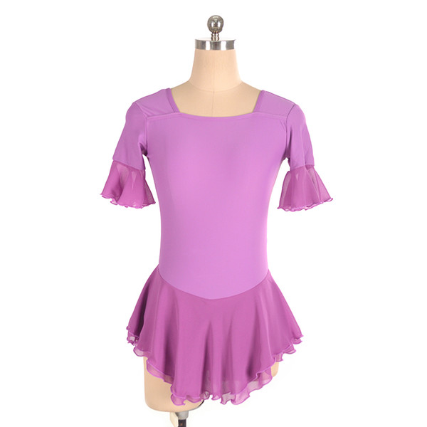 Formal Style Short Sleeve Light Purple Skating Training Dress Wholesale Children Adult Ice Dress Custom Made