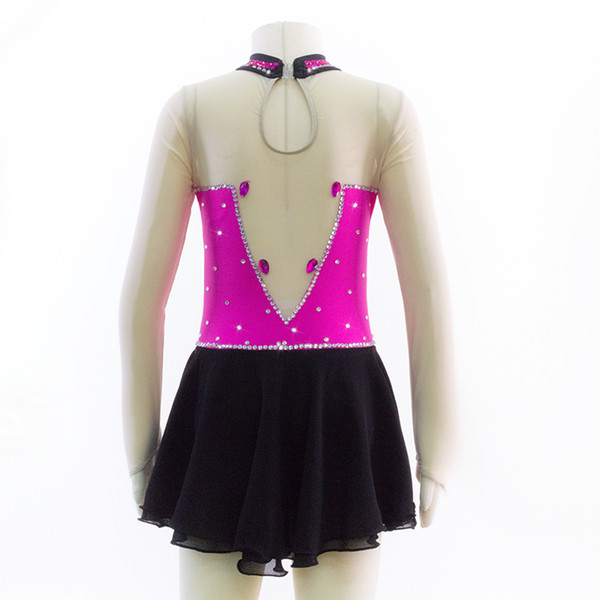 Attractive High Neck Girls Training Dress Skating Competition Long Sleeve Fashion Beaded Dress On Ice Hot Selling