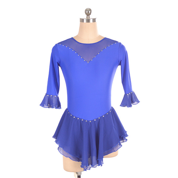 Competitive Price Half Sleeve Blue Skating Training Dress Short Length Children Adult Ice Dress Custom Made