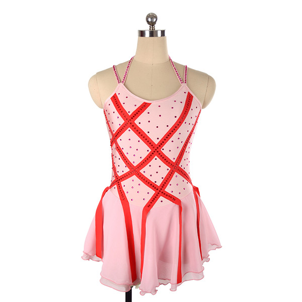 2018 Special Design Neckline Pink Girls Beaded Performance Dress Latest Collection Sleeveless Ice Dress Free Shipping