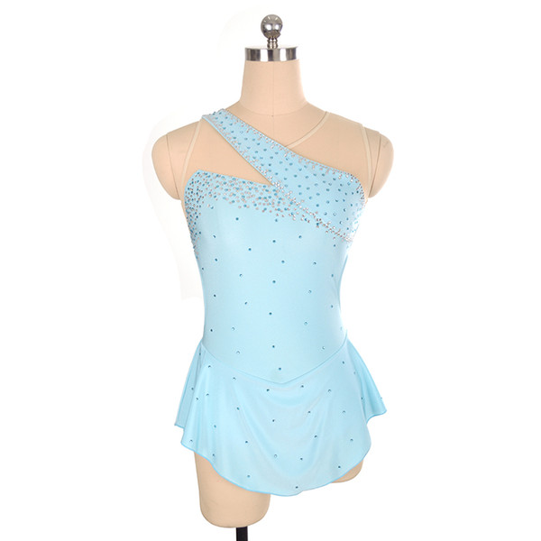 Special Design Neckline Baby Blue Beaded Competition Dress Skating Latest Collection Sleeveless Ice Dress Free Shipping