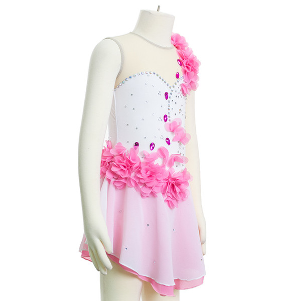 Latest Sleeveless O-Neck Dress Skating Competition Short Length Handmade Flowers Fashion Adult Beaded Dress New Brand Wholesale