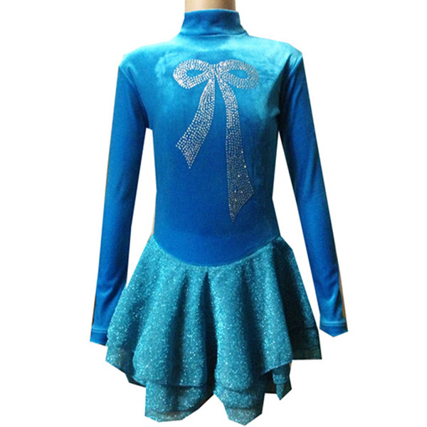 Competitive Price High Neck New Brand Long Sleeve Competition Dress Girls Fashion Various Colors Velvet Gown