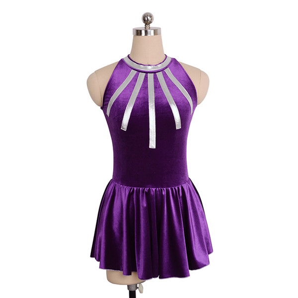 Discount Girls Formal Training Dress Ice Skating Sleeveless Good Quality Purple Children's Dress 2017 Free Shipping