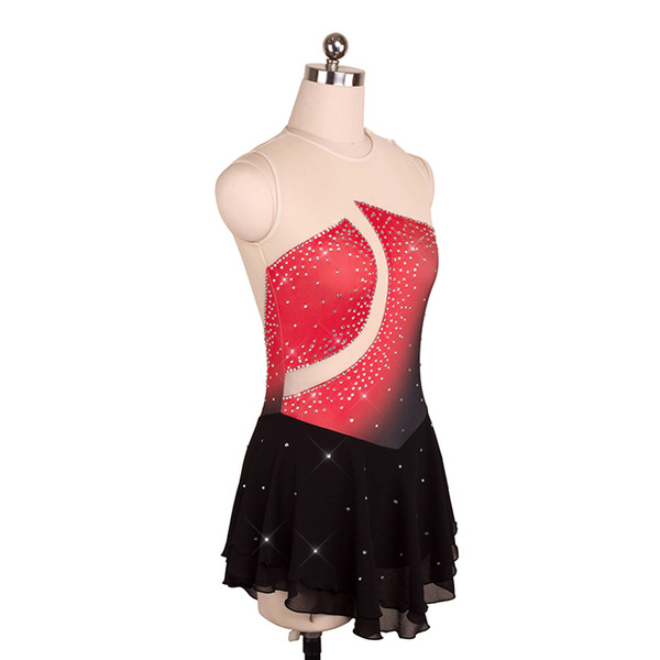 Good Quality Sleeveless National Competition Dress On Ice Sleeveless Chiffon Skirt Children Adult Skating Dress 2017 Hot Selling