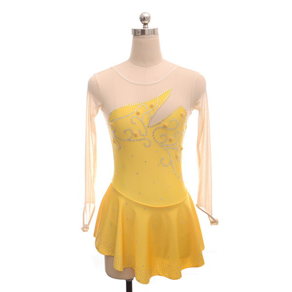 Professional Design Yellow Skating Dress On Ice New Fashion Wholesale Price Dress Children's Beaded Competition Dress