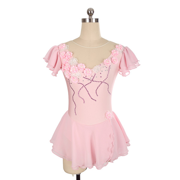 Wholesale Price Pink Little Princess Skating Training Dress Short Sleeve Children Adult Ice Dress Custom Made