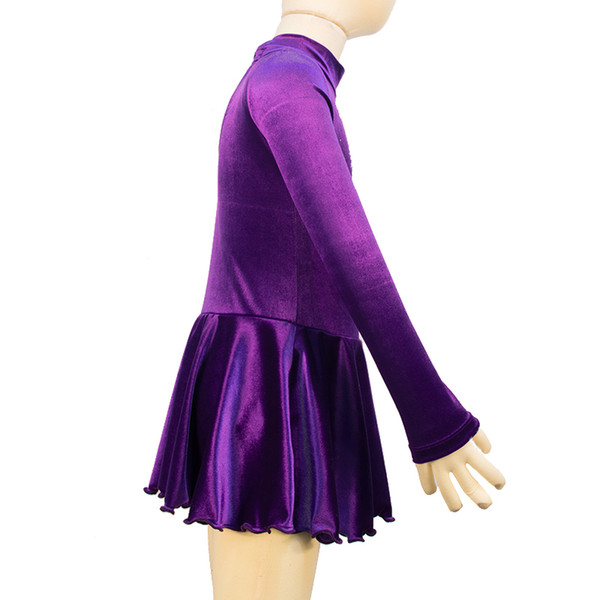 Latest High Neck Long Sleeve Winter Girls Training Dress Skating Competition Velvet Dress On Ice With Stones Free Shipping