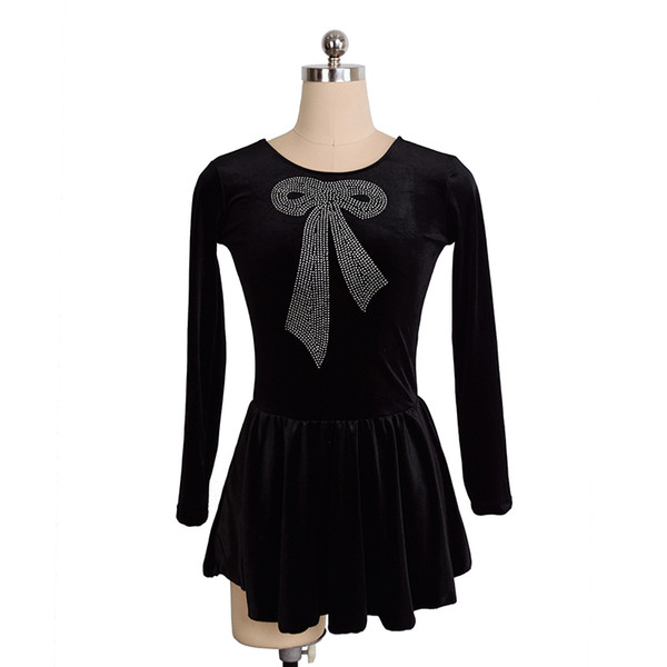 Good Quality Female Skating Competition Dress On Ice With Bow Beaded Pattern New Design Dress Full Sleeve Girls Dress