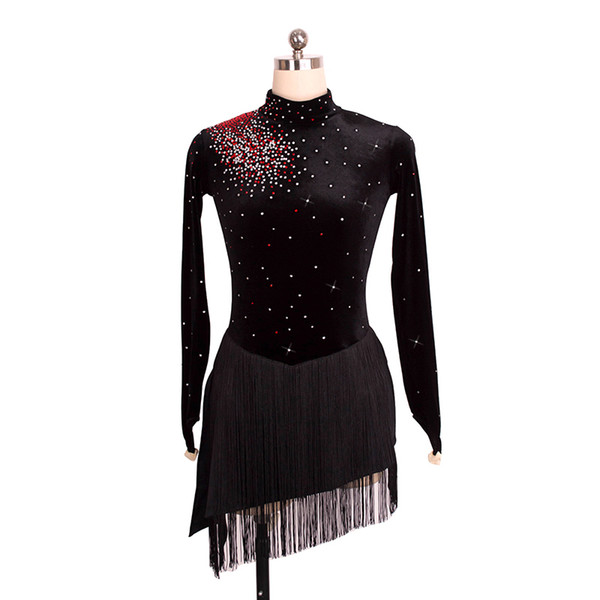 Charming Design High-Low Design Ice Skating Dress Girls Long Sleeves High-Neck Beaded Dress Sexy Open Back