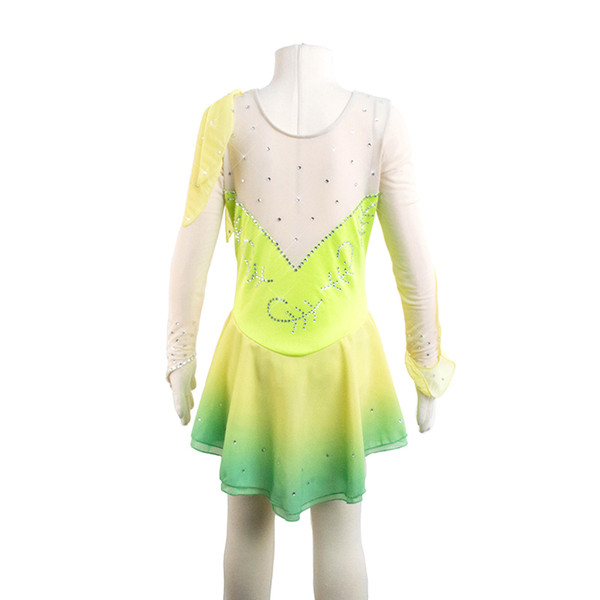 Special Design See Through Good Quality Two Colors Ice Skating Dress Full Sleeves Attractive Young Girls Beaded Design