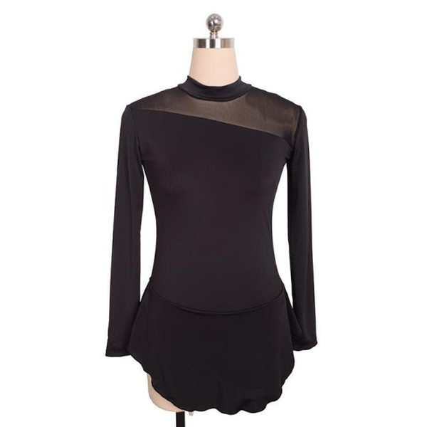 Latest Black Female Skating Dress On Ice Long Sleeves Simple Design Dress Competition Girls Dress Open Back