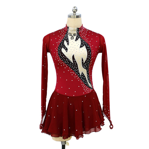 Eren Jossie 2019 New Arrival Attractive Style Good Quality Big Girls' Ice Skating Dress with Keyhole Back Full Sleeves Professional Design