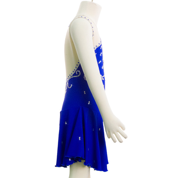 Hot Sale Royal Blue Ice Skating Dress Sleeveless Style Professional Design Girls Training Dress Free Shipping